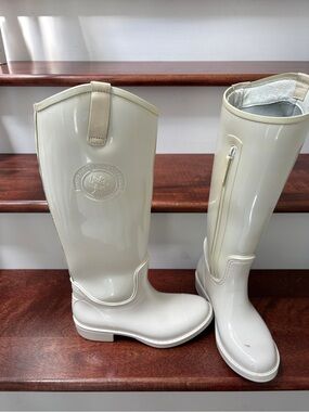U.S. Polo Assn. Cream Glossy Knee-High Rain Boots size 5.5-6 ladies